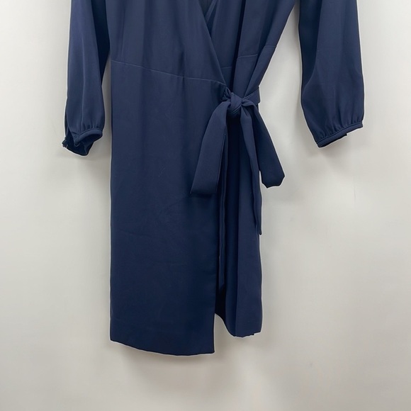 J. Crew Blue Sheath Dress with V-Neck and Bishop Sleeves - Picture 4 of 8